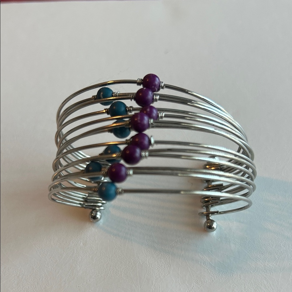 Silver and Purple Wire Bracelet